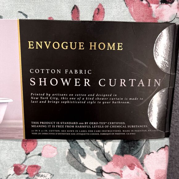 Envogue Home Shower Curtain 100%‎ Cotton Floral Pink Tael Rose cottage 72" X 72" - Picture 7 of 9